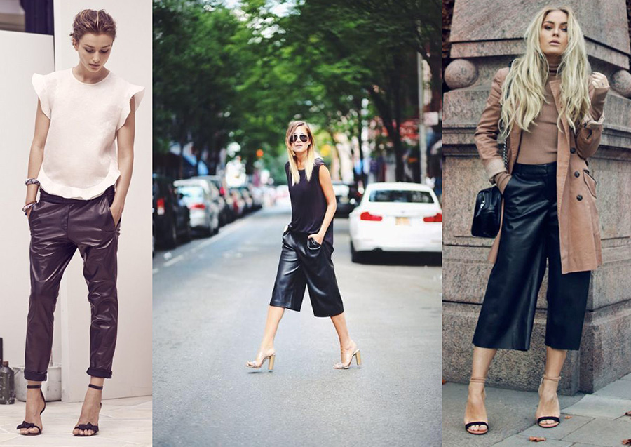 outfit grid leather trousers leather culottes womens work styles